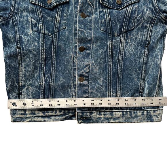 Guess VTG 80s 90s Crinkle Acid Wash Pleated Back Trucker Jean Jacket L - Picture 10 of 11